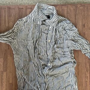 BANANA REPUBLIC BOYFRIEND FIT STRIPPED BUTTON DOWN LINEN TOP